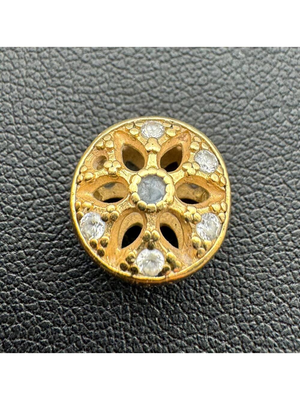 PANDORA 14K 585 yellow gold FLOWER ROUND SHAPE White CZ ston